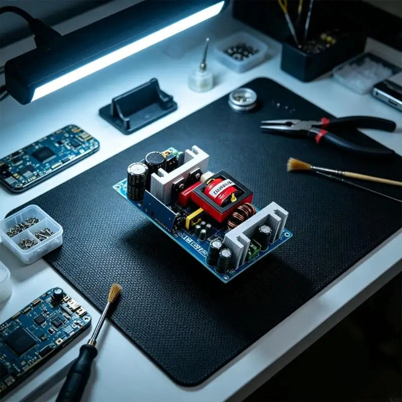 Open-Frame Switching Power Supply Module, 500W Power with 36V 14A Output, Visible Heat Sinks, Screw Wiring Ports and Corner K1KF Quake