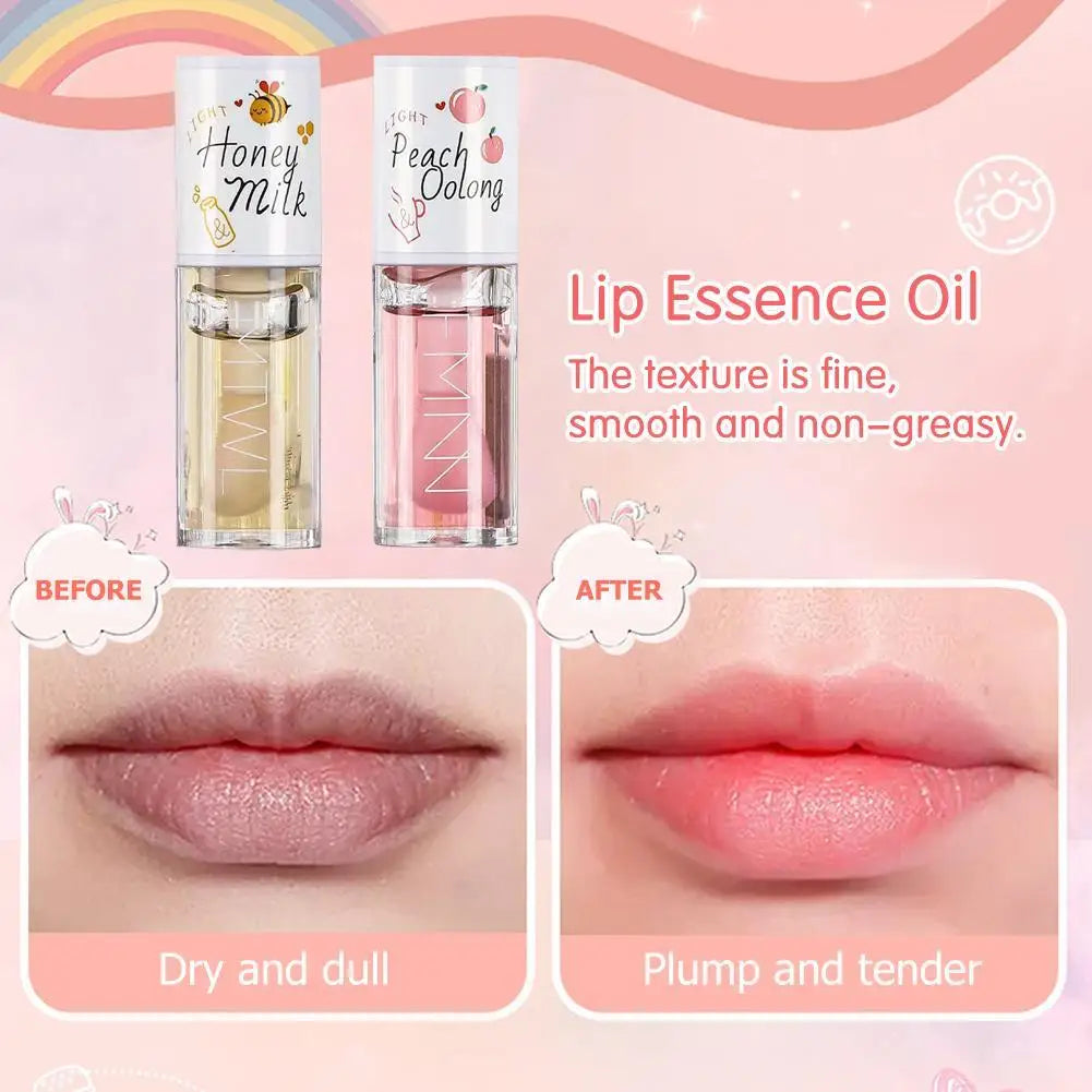 Korean Kawaii Lip gloss Honey Peach Lip Oil Long Lasting Non-sticky Moisturizing Vitamin E Lip Tint Lip Plumper Lip Care Serum Quake