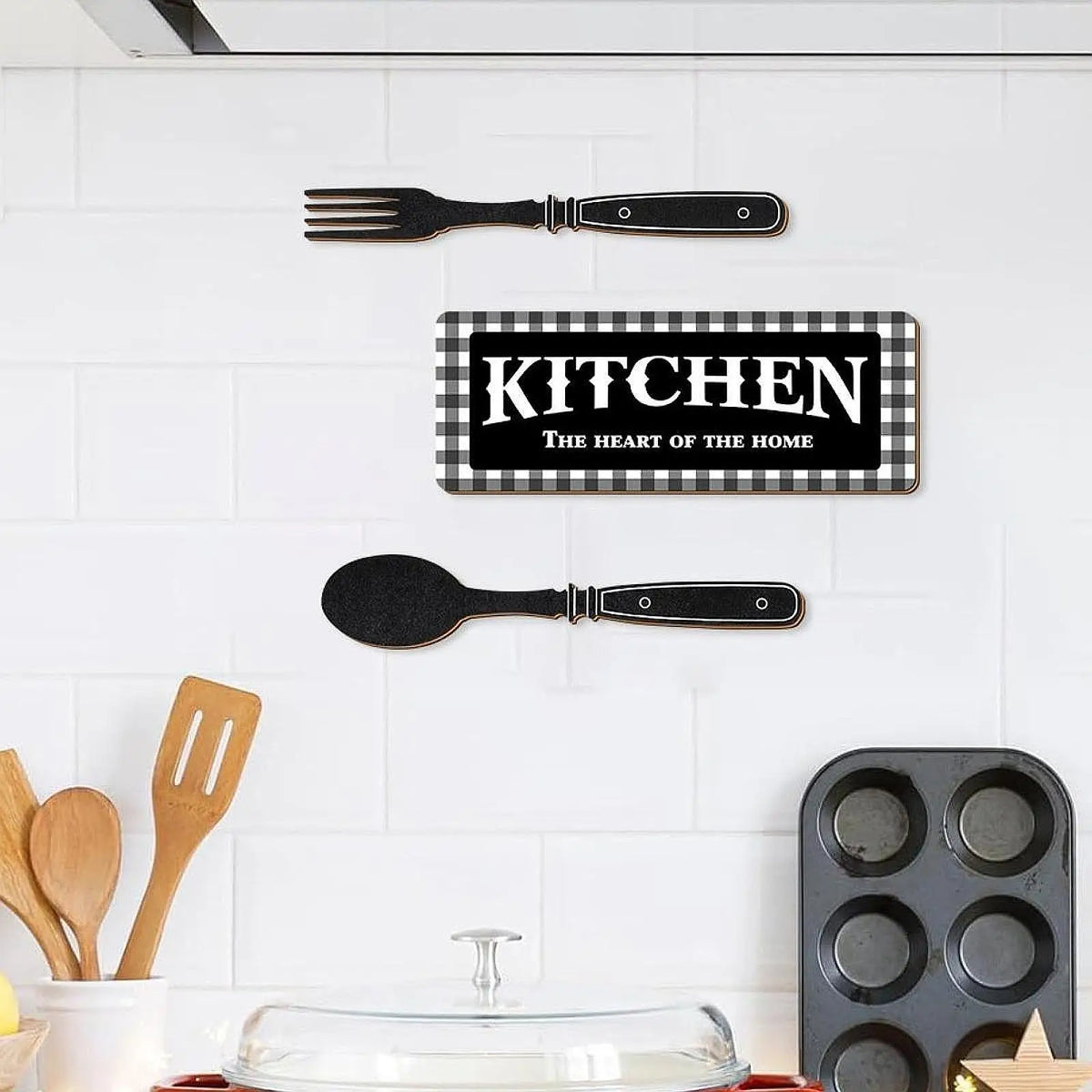 Wooden Kitchen Wall Decor Hanging Eat Sign Set Fork Spoon Artwork for Kitchen Decoration House Quake Default Title