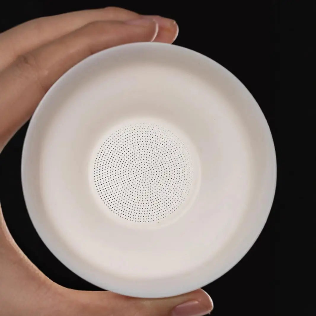 Mutton fat jade white porcelain all-in-one full ceramic hole tea drain ceramic tea set accessories tea filter tea maker Quake