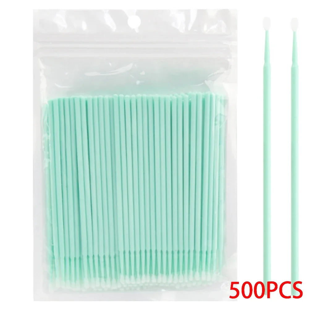 vvocci Disposable Microbrush Eyelash Extension Tools 500/1000pcs - Crystal Swab Lash Grafting & Removal Applicators Quake M94 500PCS Green