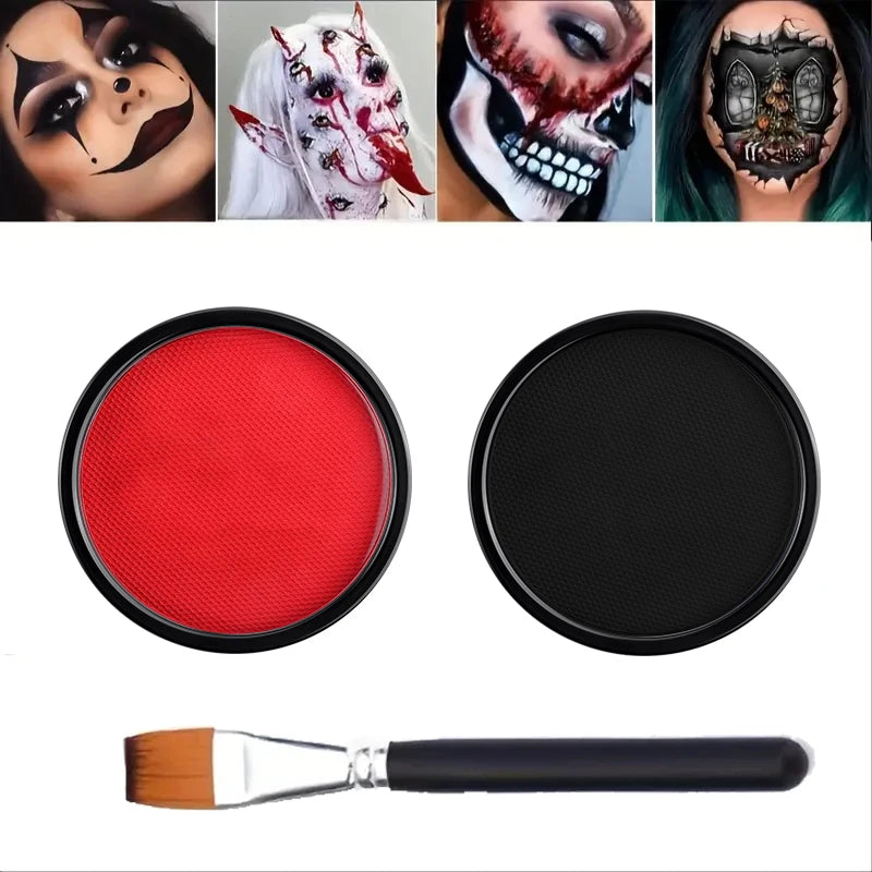 30G Water Monochromatic Face Body Painting Palette Halloween Festive Washable Face and Body Paint Makeup Costume Body Partie Quake 2pcs H With brush