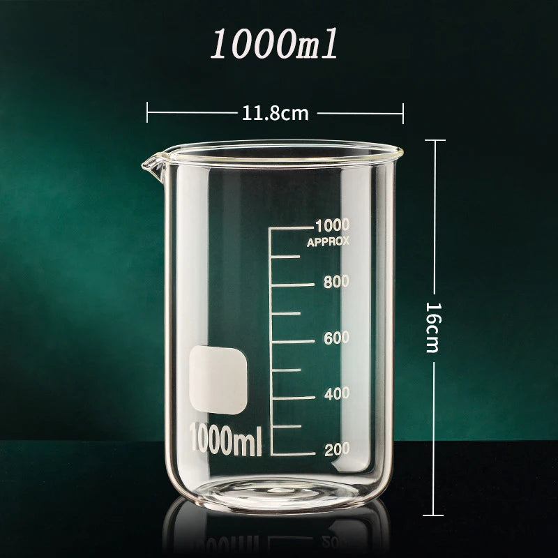 YWDL Heat Resistant Borosilicate Glass Beaker Measuring Cup Thick Glass Measuring Jug for Lab & Kitchen Multiple Capacity Quake 1000ml 50-1000ml