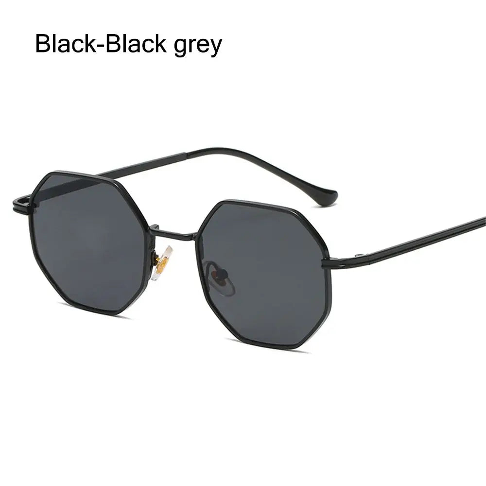 Summer UV Protection Sunglasses Fashion Polygon Sun Glasses for Women Men Trendy Classic Metal Frame Shades Eyewear Quake Black-Black grey
