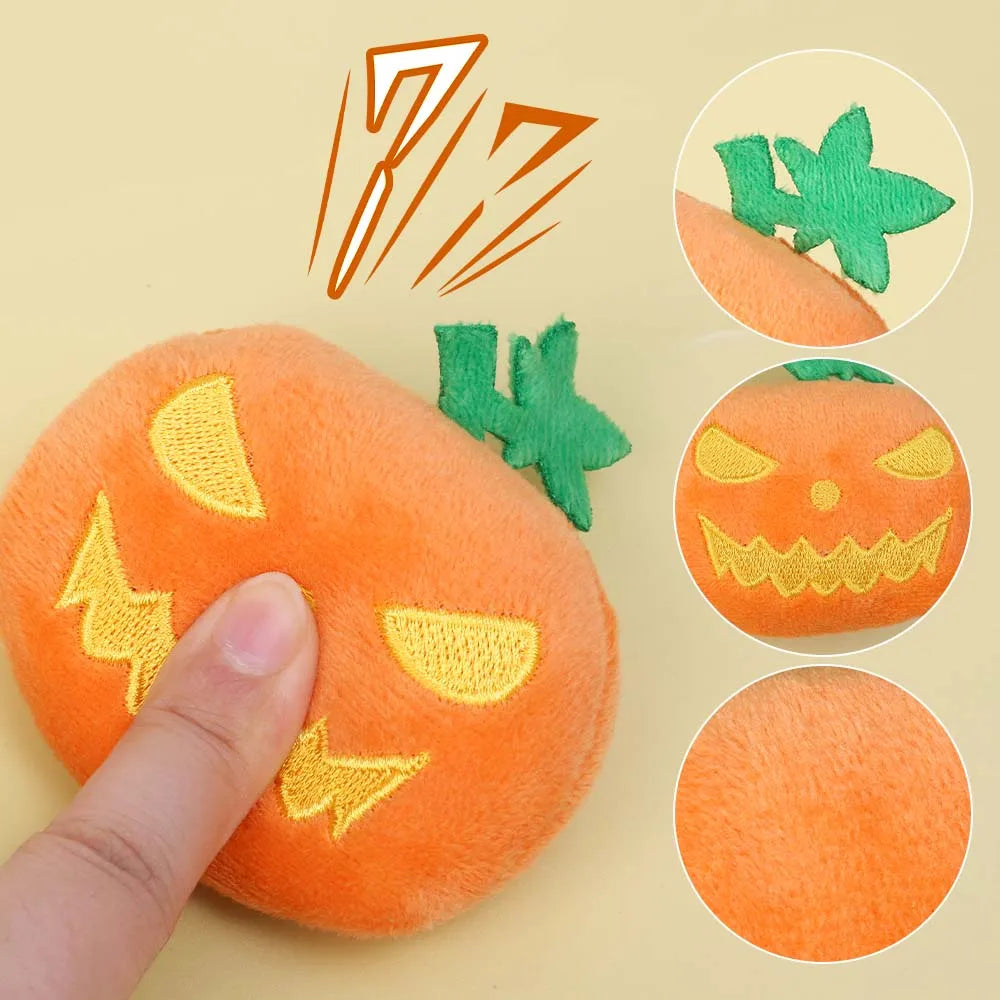 Halloween Dog Toy Funny Pumpkin Ghost Face Pet Biting Toys Soft Plush Cat Tooth Grinding Ball Can Make Sounds Dog Training Toys Quake