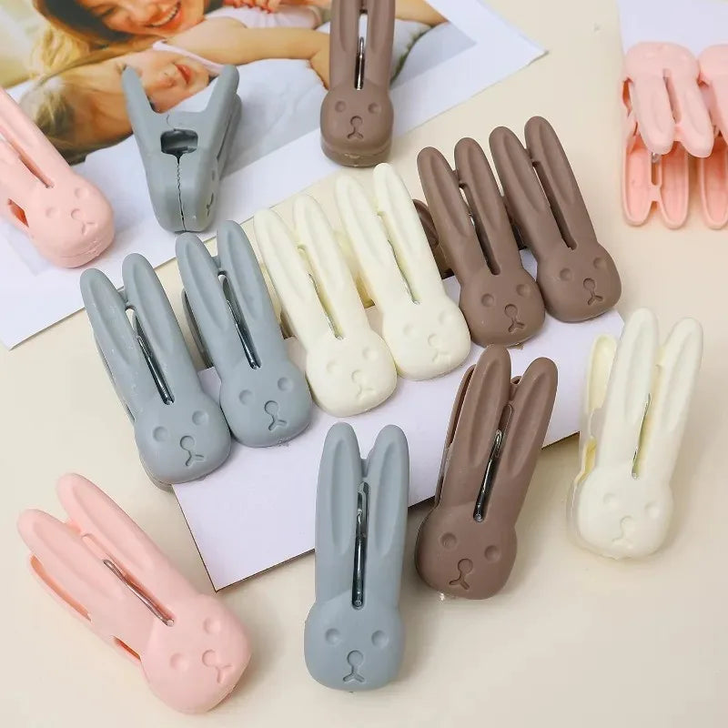 12PCS Windproof Clothes Socks Laundry Clips Cartoon Rabbit Plastic Clothesline Clip Multi-functional Household Storage Clips Quake