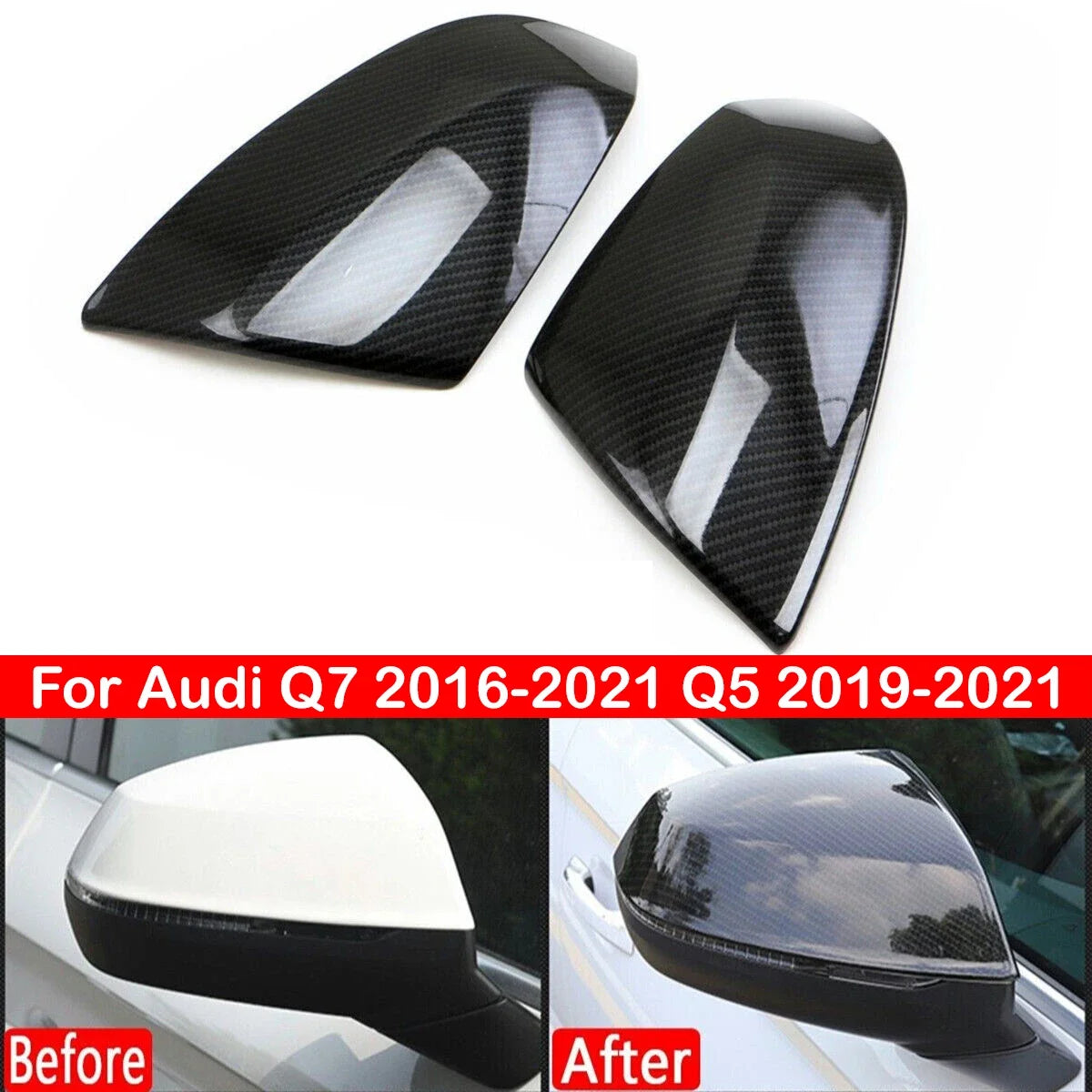 For Audi Q7 2016-2021 Q5 2019-2021 Car Rearview Replacement Side Mirror Cover Sticker Wing Cap Exterior Case Trim Carbon Silver Quake