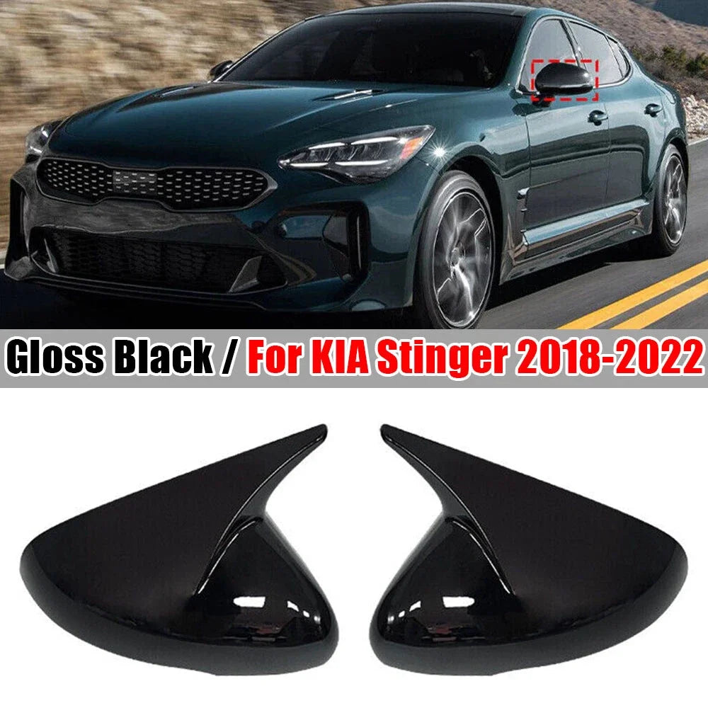 For KIA Stinger 2018-2022 Auto Car Body Side Door Rearview Mirror Cover Sticker Trim ABS Carbon Fiber Style Gloss Black Quake