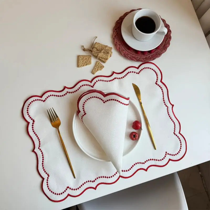 1Pcs Embroidered Placemat Polyester Cotton Table Decoration Mat , 45x32cm Quake A3