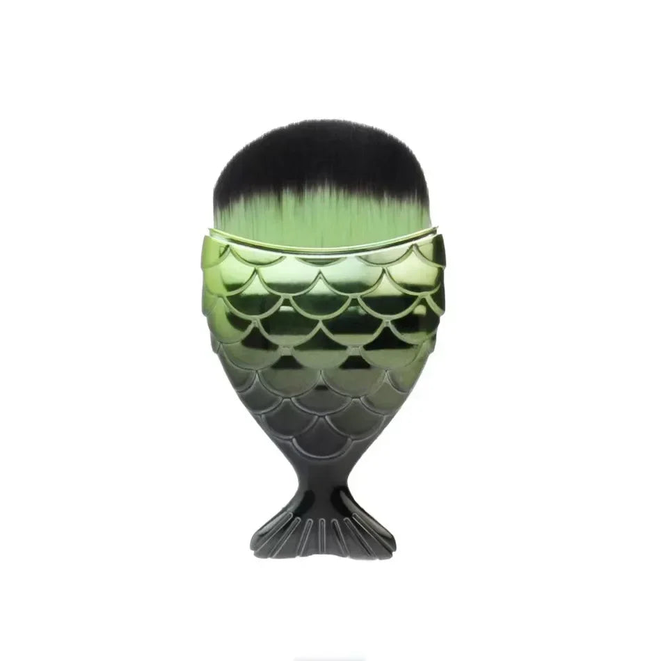Foundation Cosmetic Fish Brush Blush Brush Mermaid Shape Professional Face Makeup Brush Makeup Tool Kit Powder Nail Art Tool Quake green