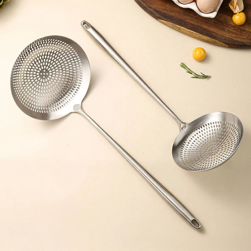 Stainless Steel Large Skimmer Spoon Long Handle Kitchen Strainer for Hot Pot Frying Dumplings Noodles Multi‑size Optional Quake