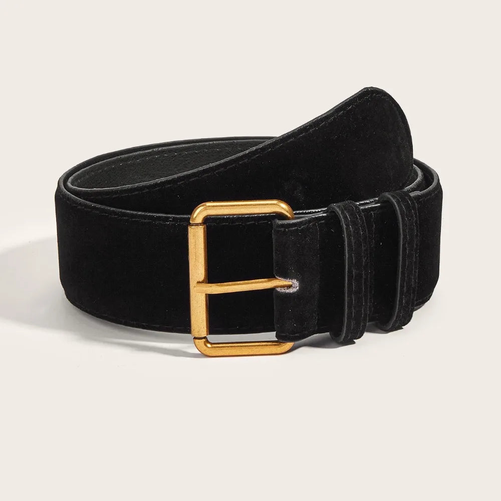 Women Fashion Luxury Design Suede Leather Wide Belt Trendy Casual Business Waist Strap Versatile Trouser Dress Belts Gifts Quake Black 122cm