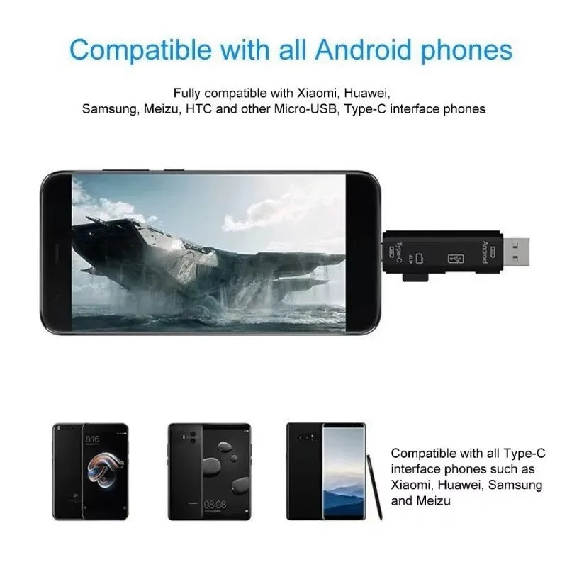 New 5 in 1 Multifunction USB 2.0 Type C USB Micro USB SD TF Memory Card Reader for Android Computer Dock OTG Type C Adapter Quake
