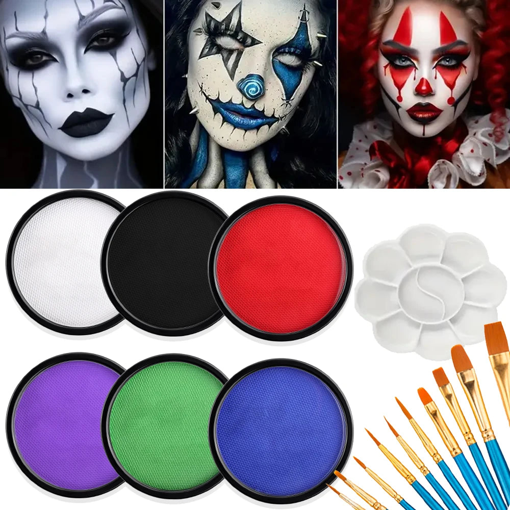 30G Water Monochromatic Face Body Painting Palette Halloween Face Body Paint Makeup Body Partie 10 Brushes and Palettes Set Quake