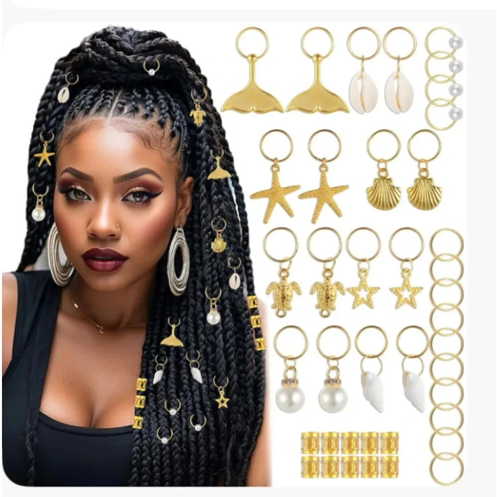 40pcs Wig Dreadlocks Pendant Zinc Alloy Braided Hair Ring Star Small Pendant Hair Ornament DIY Jewelry Accessories Quake