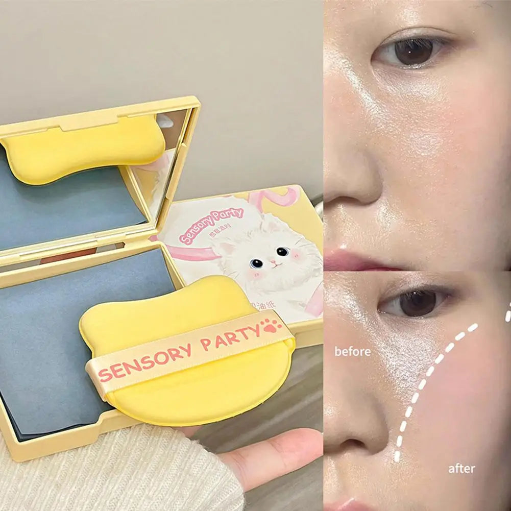 100 facial blotting papers Compact Mirror Oil Absorbing Sheets Reusable Powder Sponge Beauty Emergency Kit Makeup Skin Care Quake