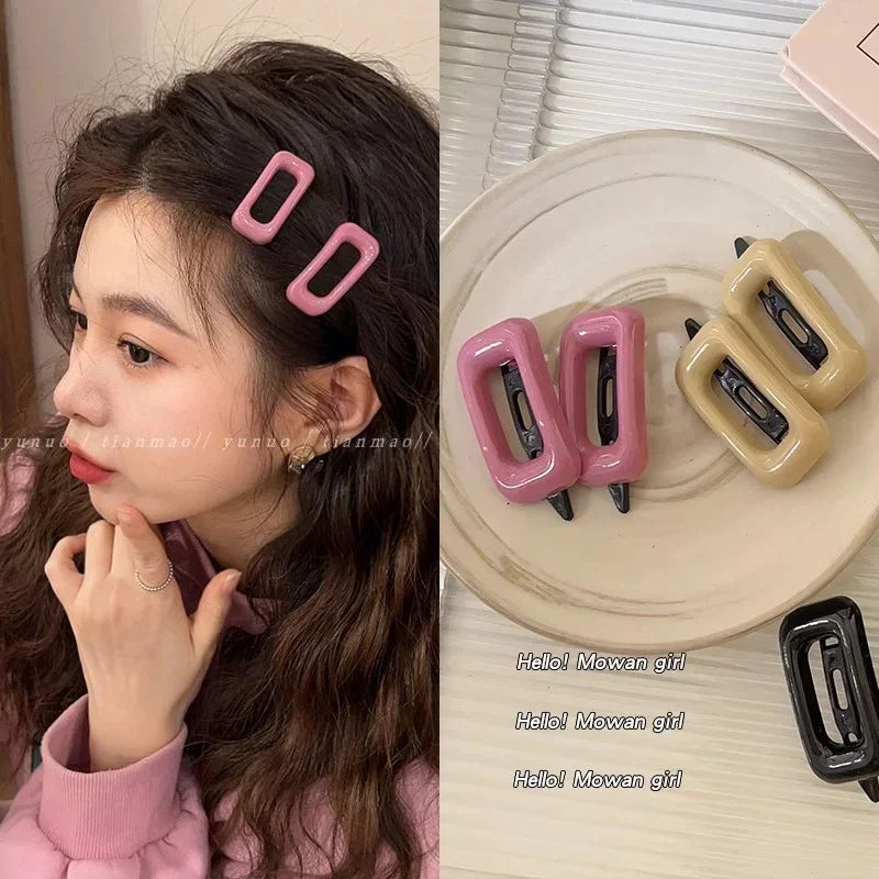 2Pcs Mini BB Hair Clips Small Rectangular Hairpins Simple Style Side Clips Barrettes for Girl Hair Accessories New Headwear Quake