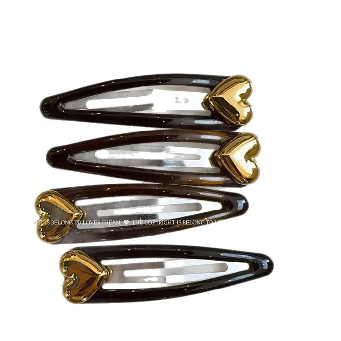 Golden Heart-shaped Black BB Clip Korean Fashion Simple Forehead Bangs Side Clip Women Girls Versatile Hair Styling Accessories Quake