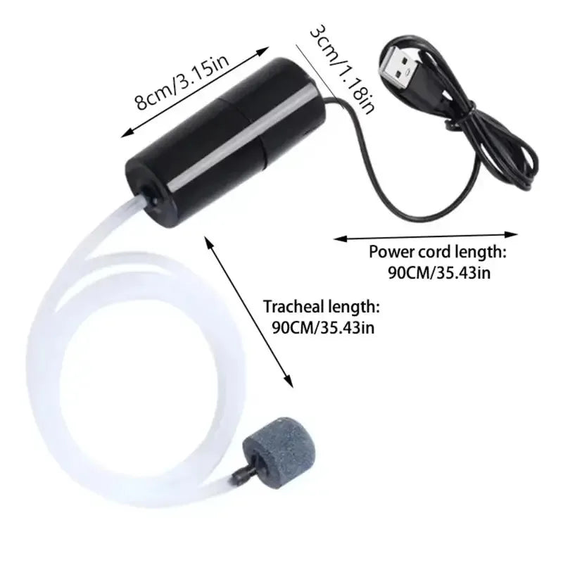 USB Interface Aquarium Air Pump With Air Stone With Silicone Tube Fish Tank Oxygenator Silent Aquarium Air Aerator Aquarium Quake