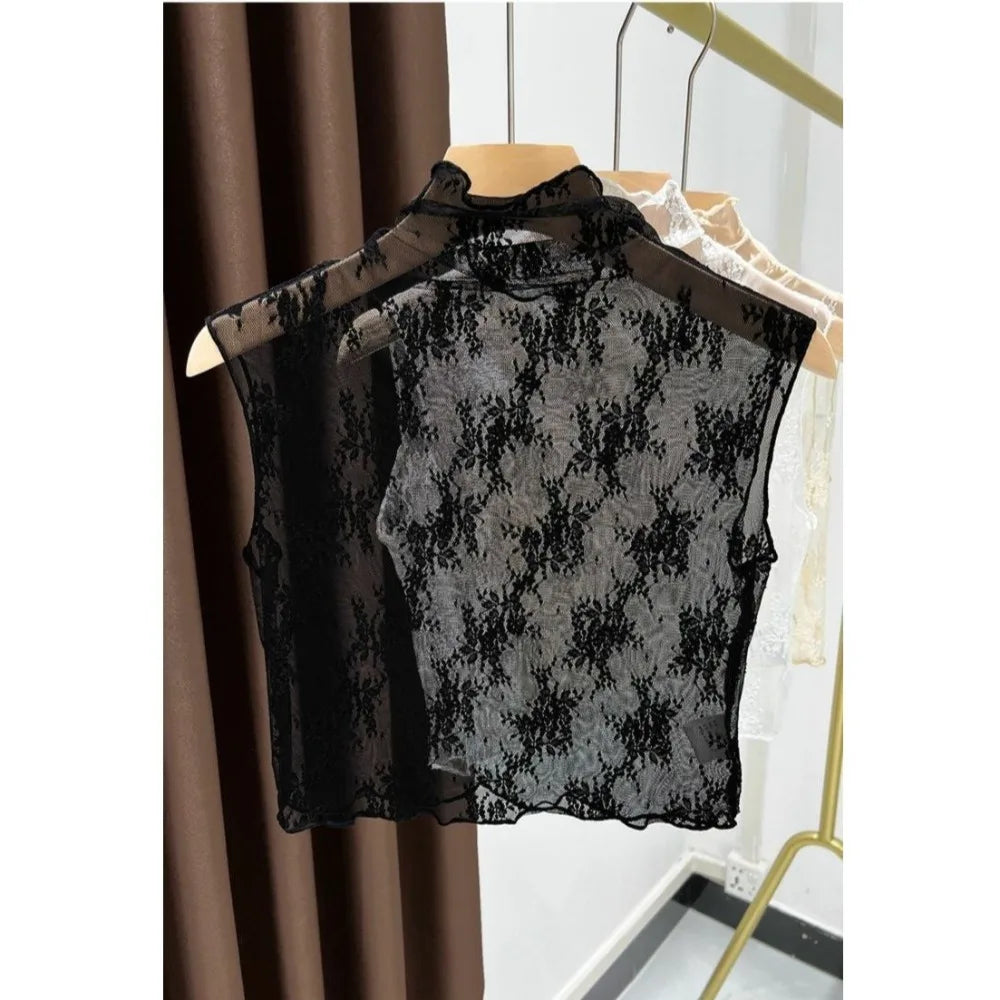 Fashion Lace Floral Fake Collar Detachable White Black Blouse Shirt Removable Collar Gauzy Slim Lace Tanks Women Quake