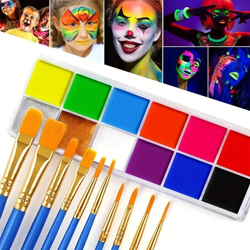 12 Colors UV luminated Face Body Paint Makeup Palette Waterproof Face Body Painting Kit Halloween Costume Role Play Body Makeup Quake