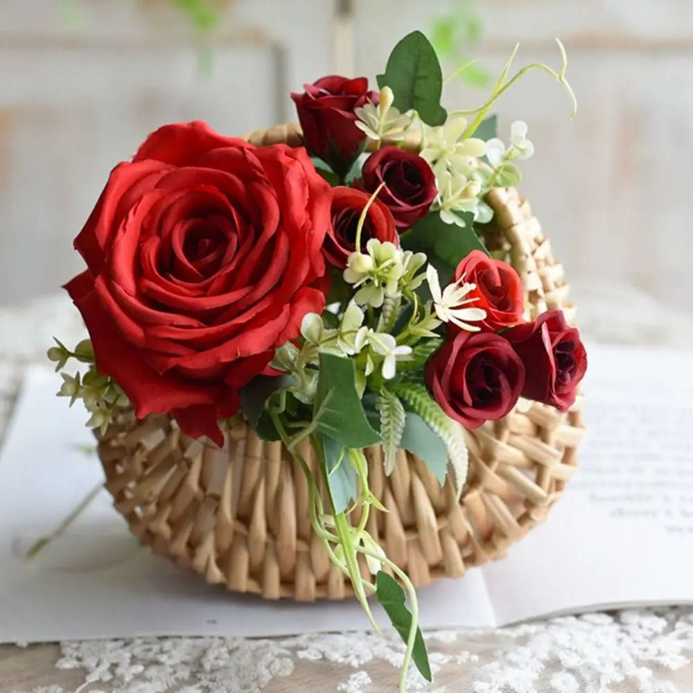 Willow Rattan Flower Girl Baskets Yellow Woven Basket Flower Arrangement Basket Sturdy Storage With Handle Quake