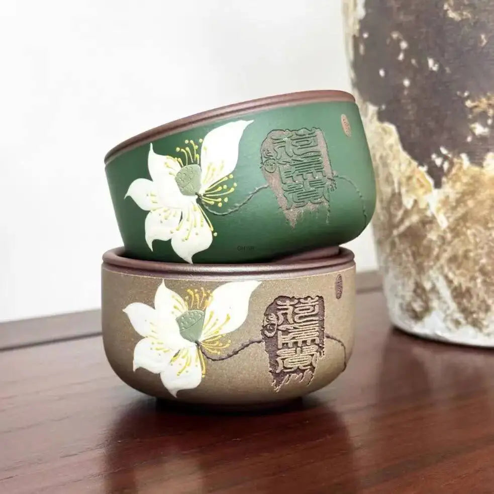 Zisha Master Cup Handmade Inlay He Wei Gui Kung Fu Teacup Tasting Cup Tea Drinking Cup 110ml Quake