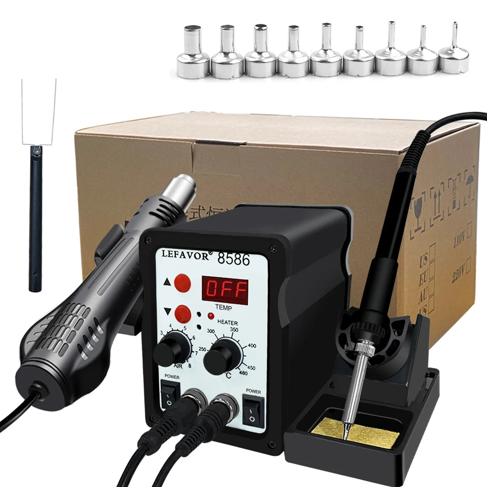 8586 Soldering Station 2 In 1 Digital ESD Hot Air Blower Heat Gun Welding Solder Iron SMD Desoldering Rework Station Tool Quake 8586 A11 110V China Mainland