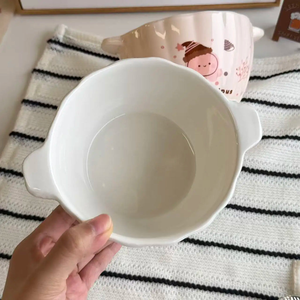 1/2 Pcs Cute Octopus Pumpkin Ceramic Double-Ear Soup Bowl Multi-Purpose Salad Fruit Cereal Bowl Oven Microwave Dishwasher Safe Quake