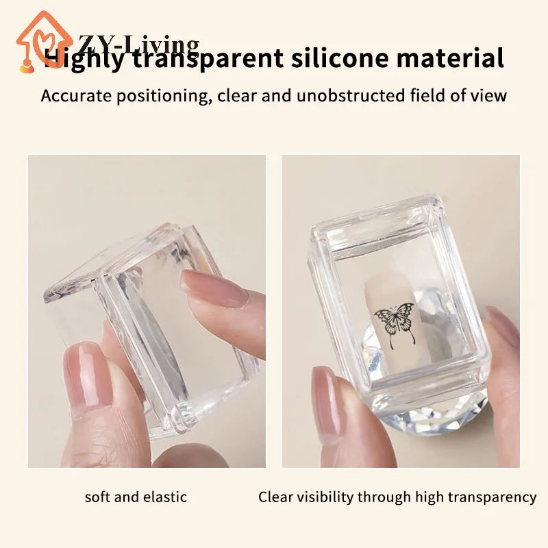 Transparent Rectangle Nail Art Stamper With Scraper Silicone Head Transfer Tool Fast Clear Jelly French Stamping Manicure Quake