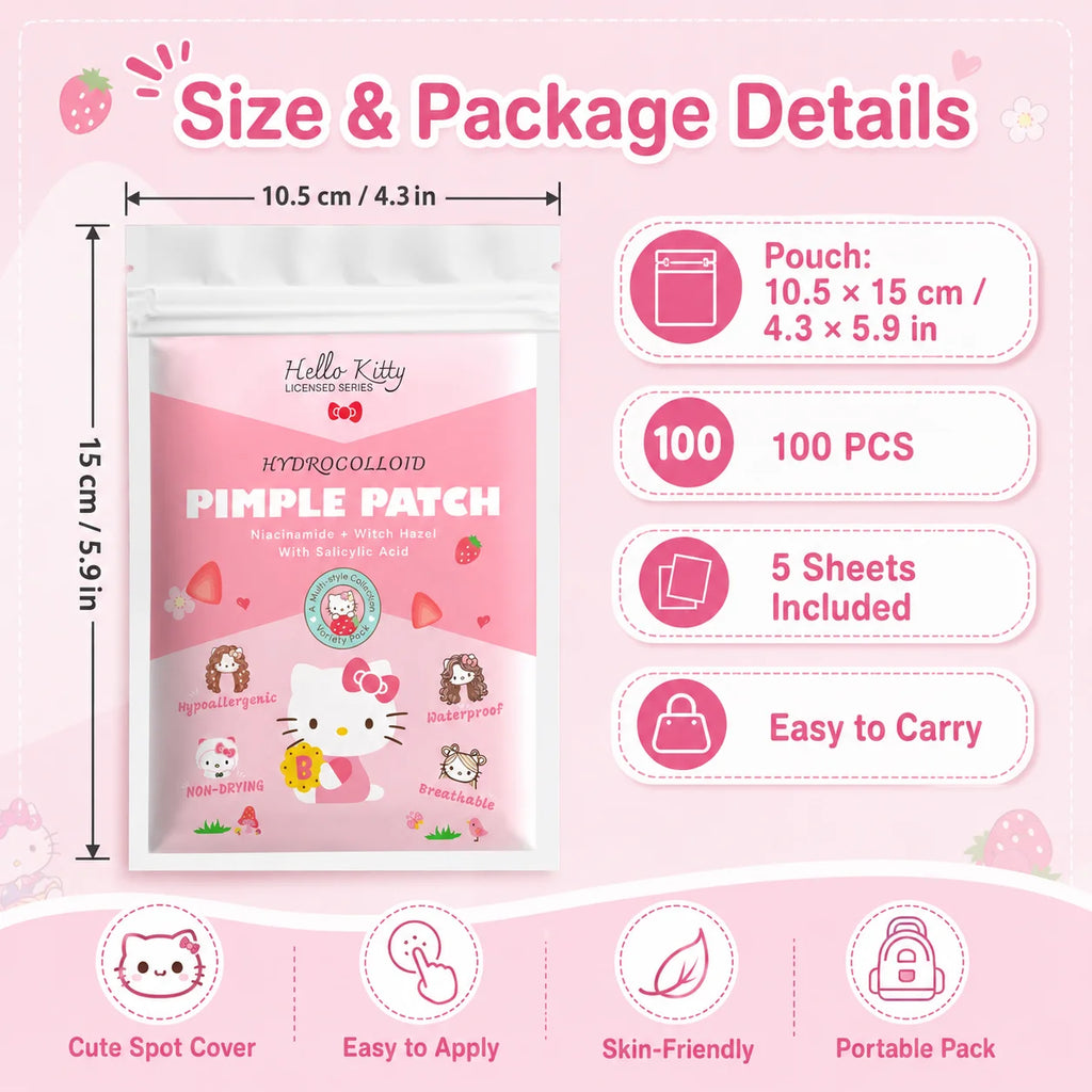 100PCS hello kitty Acne patches, facial acne patches, hydrogel acne removal patches, concealer Quake