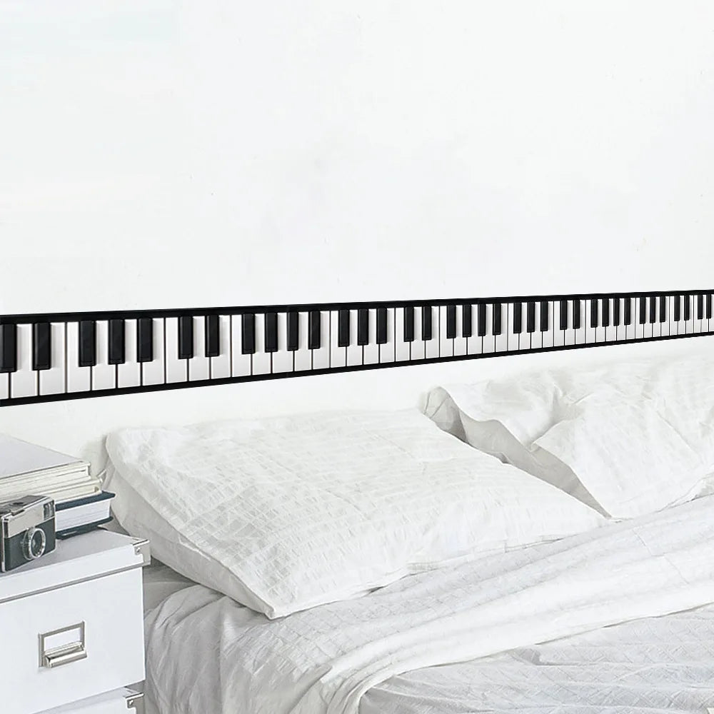 Black and White Piano Keys Wall Stickers Kicking Baseboard Waist Line Wallpaper Decals Music Decoration Glass Door Decor Musica Quake