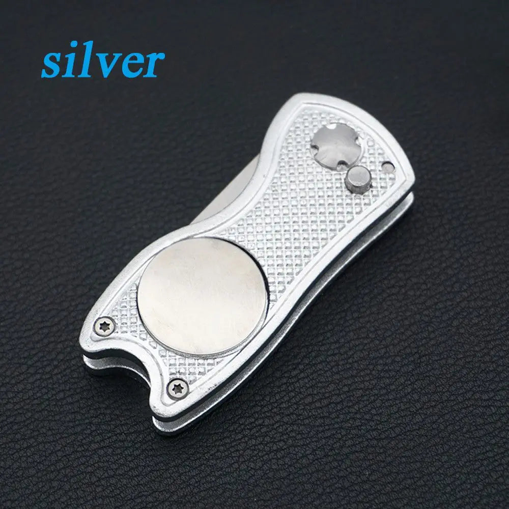 7Colors Solid Switchblade Stainless Steel Pitch Groove Cleaner Golf Pitchfork Putting Green Fork Divot Repair Tool Quake silver