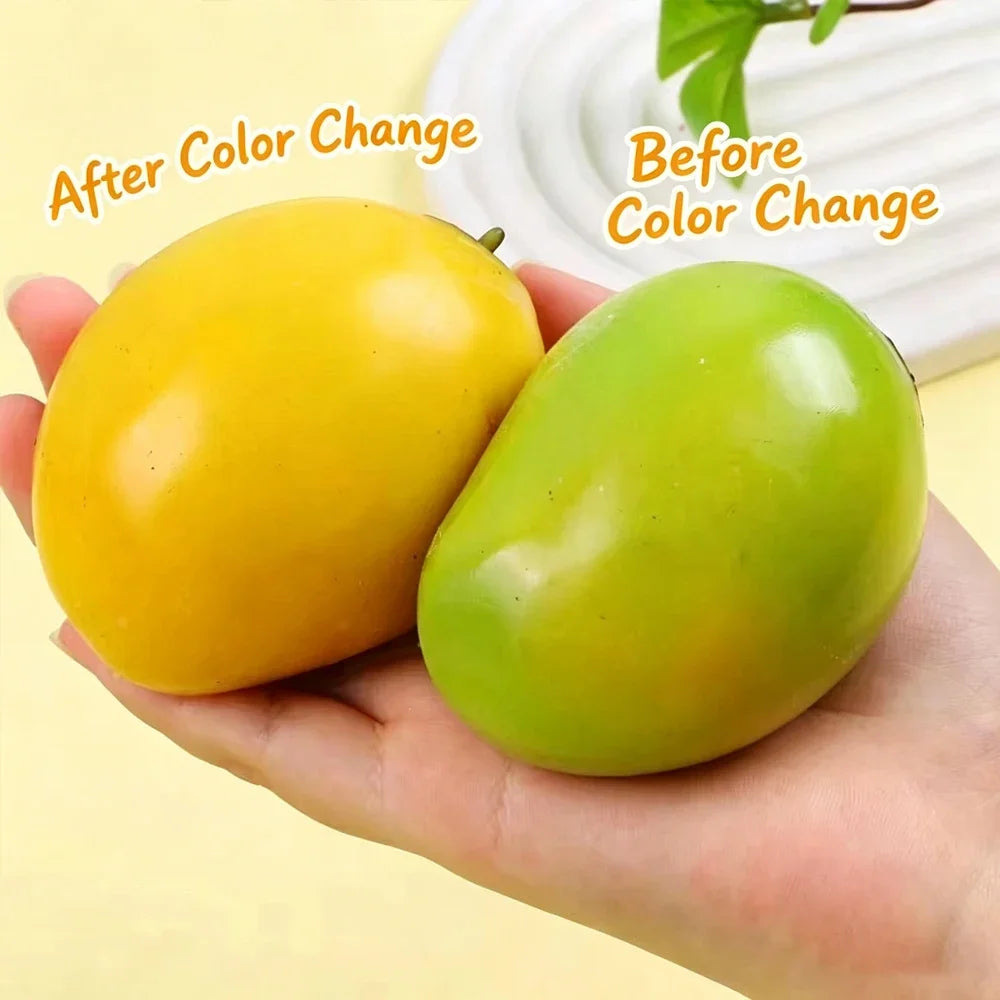 Handmade Squishy Mango Stress Ball Toy Color-changing Mango Squeeze Fidget Toys ASMR Sensory Stress Relief Toy for Adult Quake