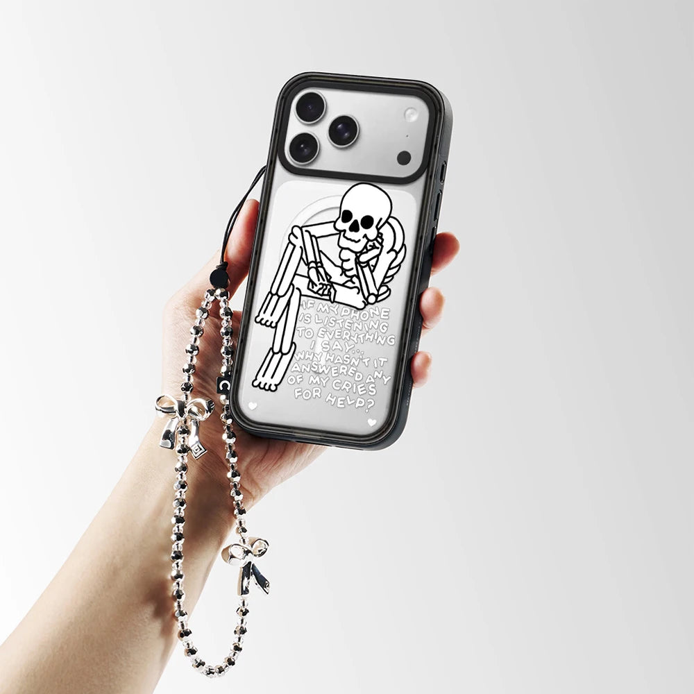Stay Cold Skeleton Pattern Mirror Surface Magnetic Phone Case Cover for IPhone 13 14 15 16 17 18 Pro Max Case Quake