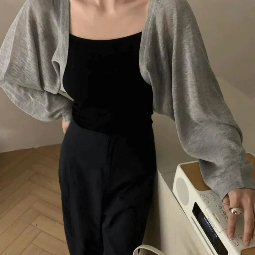 Thin Sunscreen Cardigan Ruffle Design Sunscreen Clothing Sun Protected Polyester Long Sleeve Short Coat Casual Summer Quake Grey