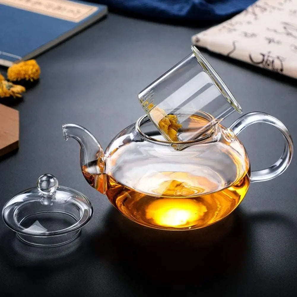 400/600/1000ml Clear Glass Teapot With Infuser Tea Pot Stovetop Safe Loose Leaf And Blooming Tea Maker Heat-resistant Quake
