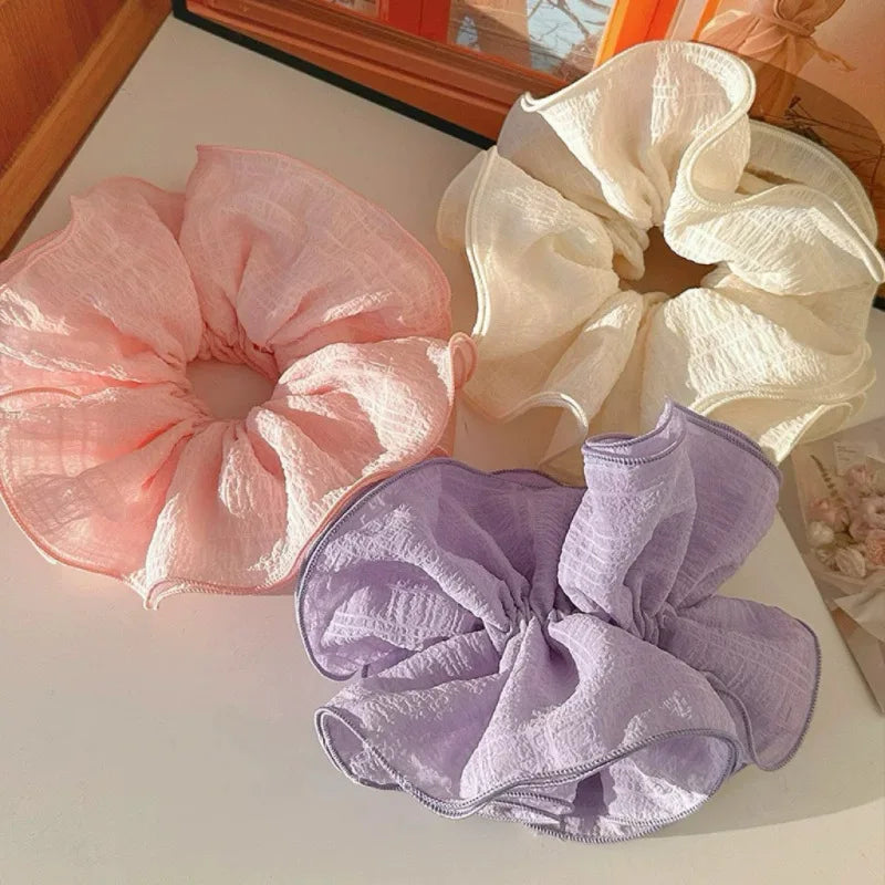 Wrinkle Chiffon Scrunchies for Women Girls Sweet Hair Ropes Elegant Temperament Exaggerated Hairbands Vacation Hair Accessories Quake