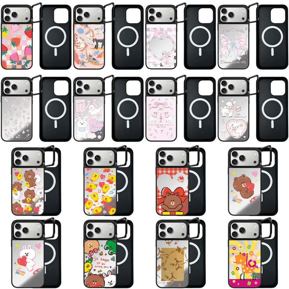 603297 Camera Ring Stand Mirror Surface Magnetic Case: Compatible with IPhone 17 16 15 14 13 12 Pro Max 17 Air Quake