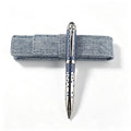 Vintage Blue Geometric Pattern Metal Ballpoint Pen With Denim Pen Sleeve Luxury Writing Business Office Gift Pen Quake Blue 148-1