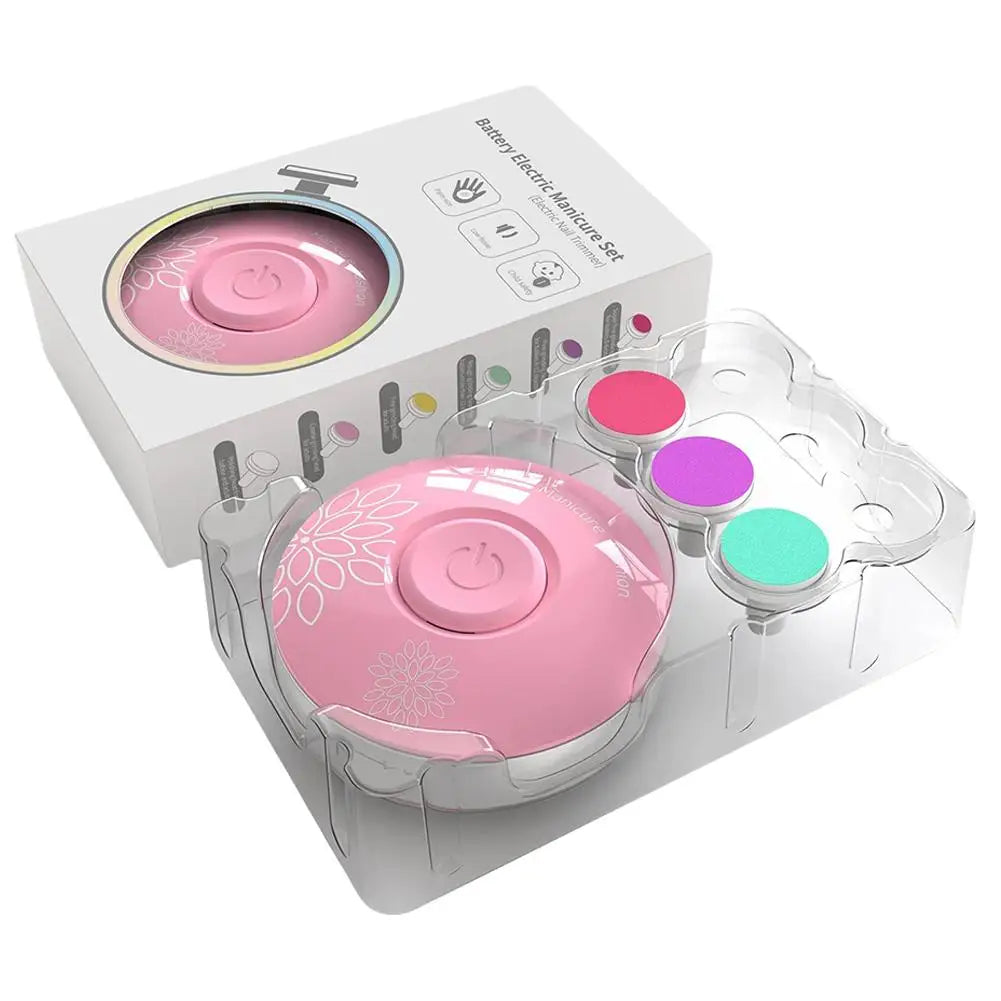 Electric Baby Nail Trimmer Kid Nail Polisher Tool Infant Manicure Scissors Baby Hygiene Kit Baby Nail Clipper Cutter For Newborn Quake Pink