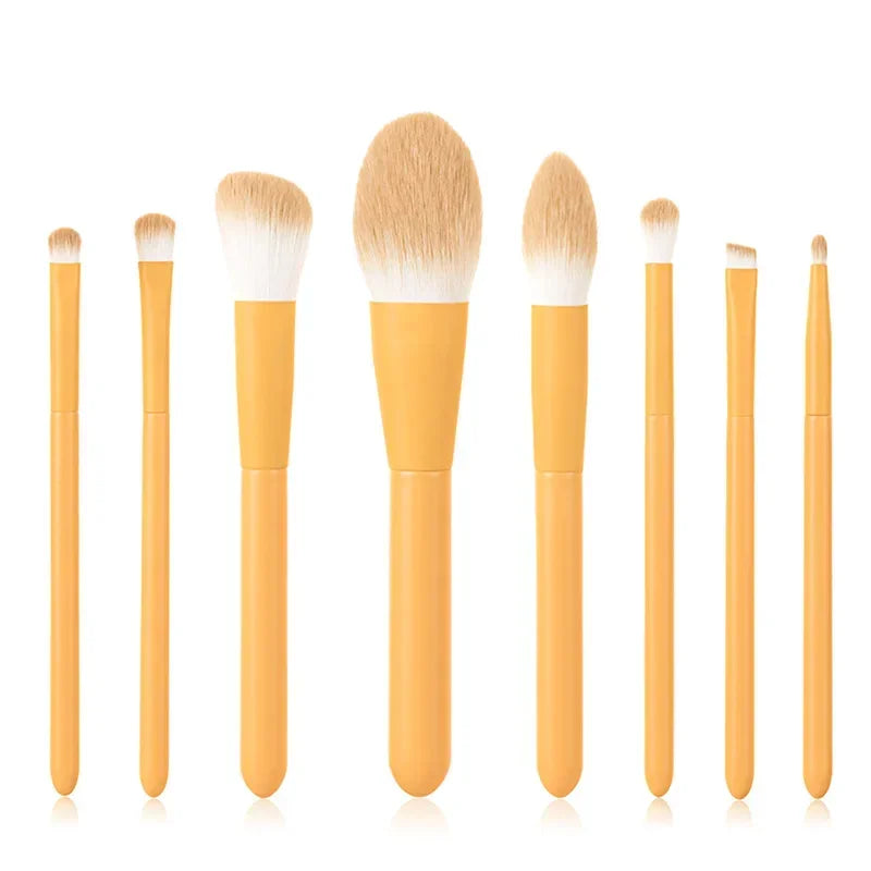 8PCS Portable Makeup Brushes Set Face Eye Lip Eye Shadow Eyebrow Comb Eyelash Spoolies Foundation Powder Brush Tools Cosmetic Quake Yellow
