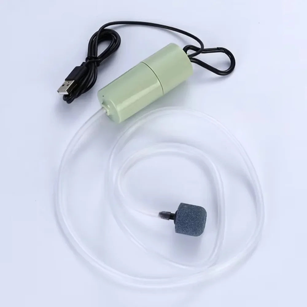 USB Interface Aquarium Air Pump With Air Stone With Silicone Tube Fish Tank Oxygenator Silent Aquarium Air Aerator Aquarium Quake Green G613C 13W