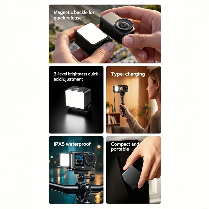 Mini Video Light for Action Camera, Rechargeable Fill Light with One-Button Brightness Control for Portrait and K1KF Quake