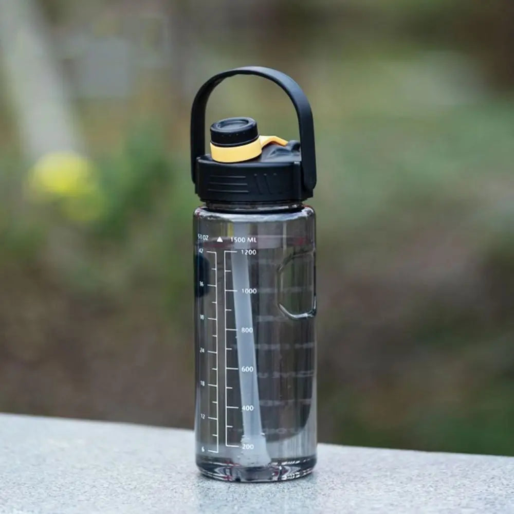 1.5L/2L/3L Sports Water Bottle Portable Leakproof Large Capacity Water Jugs Lightweight with Time Marker Clear Drink Bottle Quake black-3L