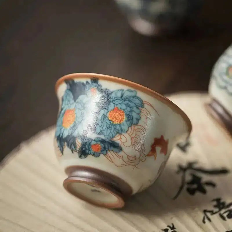 Antique Ru Kiln Teacup Ceramic Reverse Mouth Cup Household Tea Cup Master Cup Quake