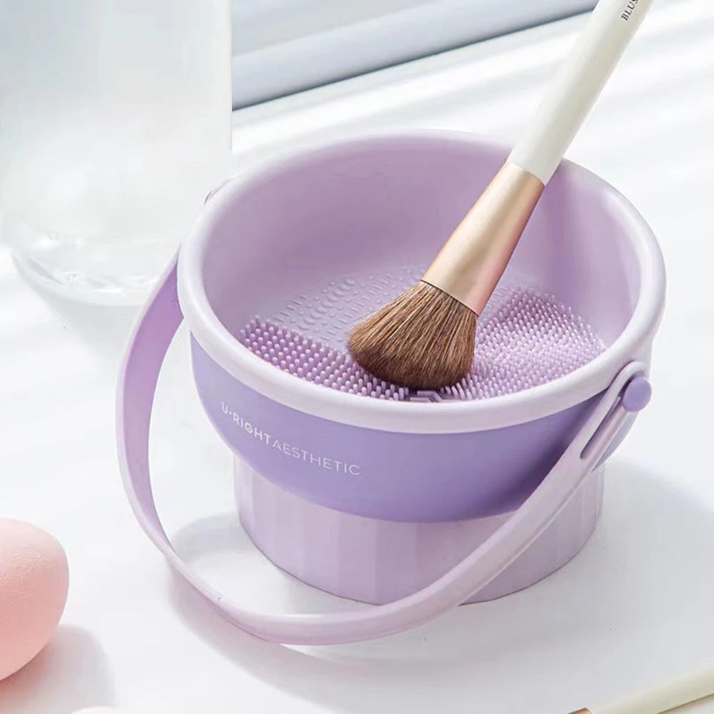 Makeup Brush Cleaning Bowl Beauty Egg Cleaning Tool Storage Set Brush Powder Puff Dry Cleaning Silicone Drying Shelf Quake Fuchsia