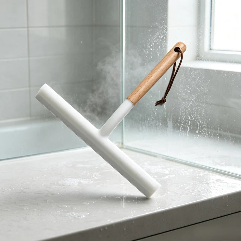 Wood‑Handle Silicone Squeegee Household Cleaning Tool for Glass Window Bathroom Shower Kitchen Countertop Water Remover Quake