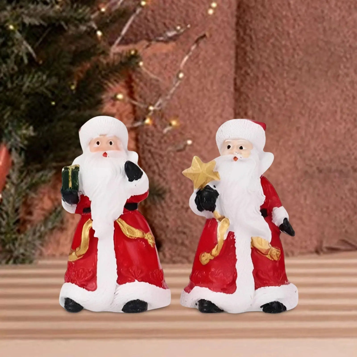 2 Pieces Santa Claus Figurines Tabletop Ornaments Christmas Decor Art Crafts Sculptures for Office Bookshelf Shelf Cabinet Quake