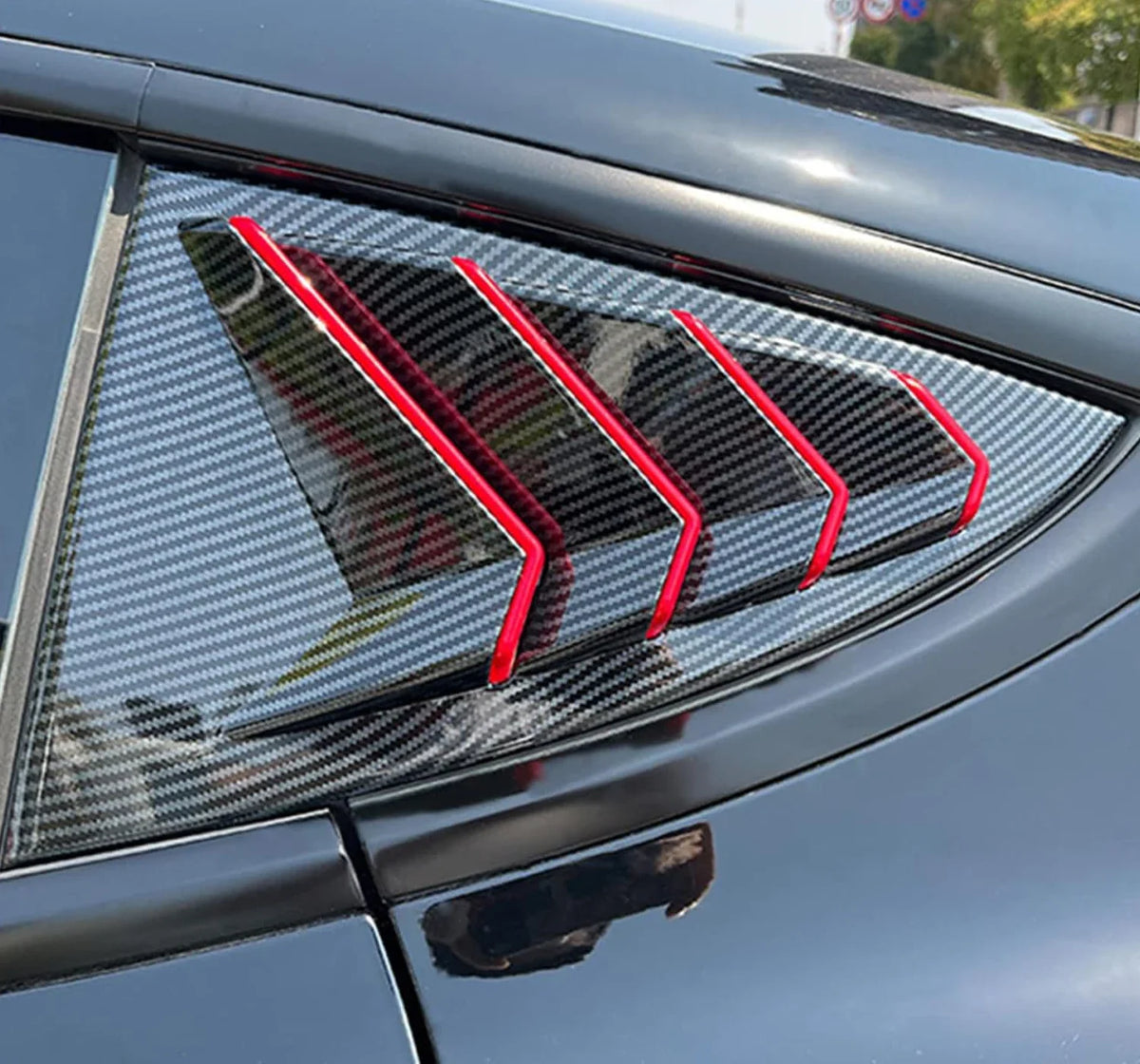 For Tesla Model 3 2017-2023 Car Rear Louver Window Side Shutter Cover Trim Sticker Vent Scoop ABS Carbon Fiber Red Accessories Quake
